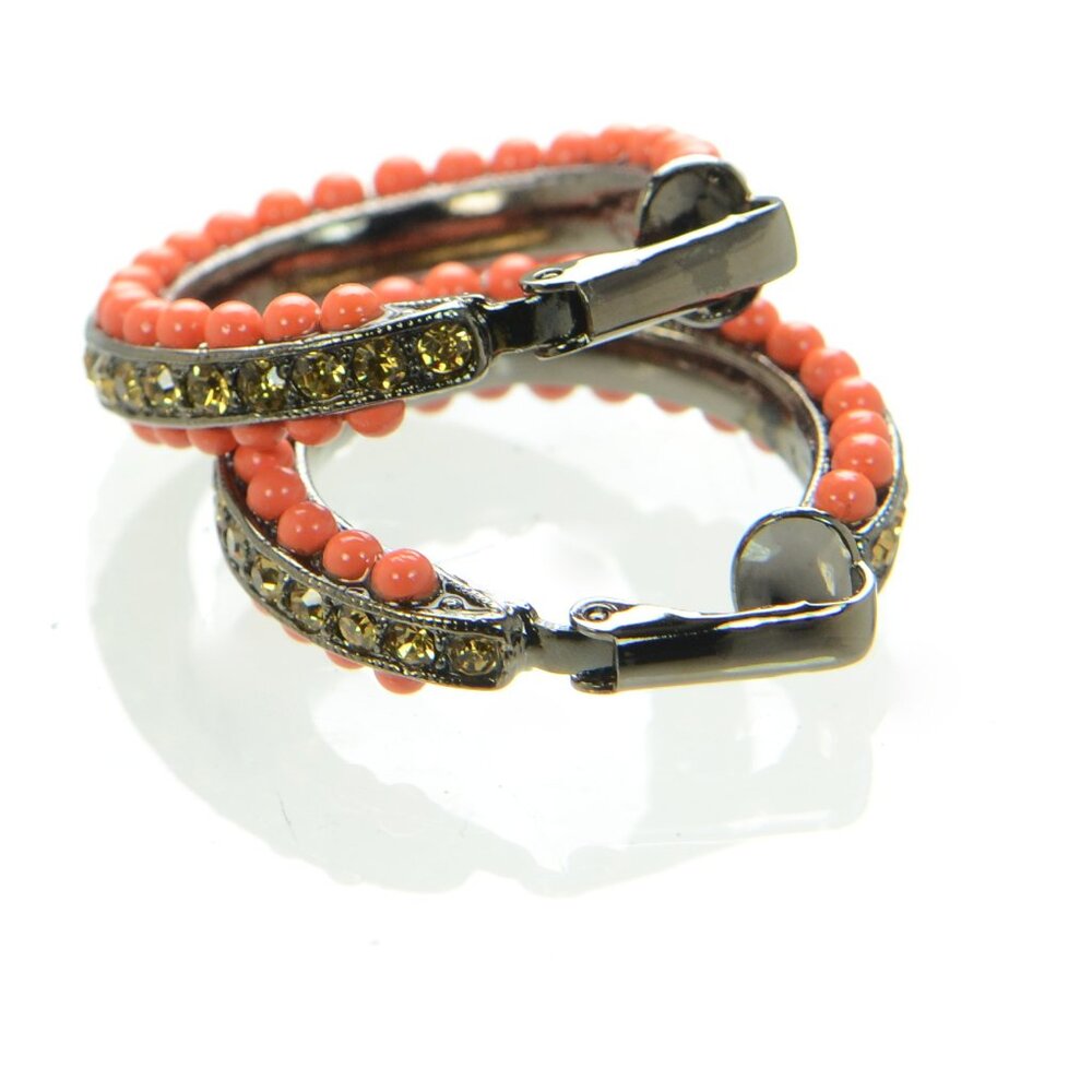 Vintage Kenneth Jay Lane Kjl Coral & Crystal Hoop… - image 3